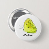 Gelber Schwefel-Schmetterlings-personalisierter Button (Vorne & Hinten)