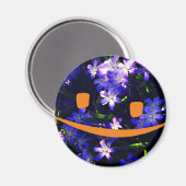 Gelber Smiley über Blumen Magnet (Vorderseite/Rückseite)