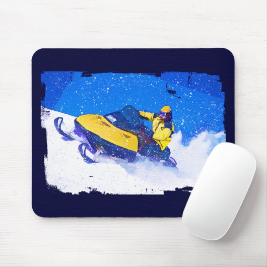 Gelber Snowmobile im Blizzard Mousepad (Mit Mouse)