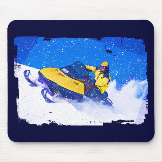 Gelber Snowmobile im Blizzard Mousepad (Vorne)