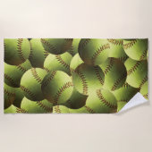 Gelber Softball bedeckte Multiball Strandtuch (Vorderseite)