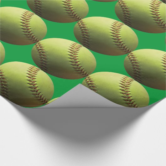 Gelber Softball Geschenkpapier (Ecke)