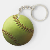 Gelber Softball-rote Initiale oder Zahl Schlüsselanhänger (Rückseite)