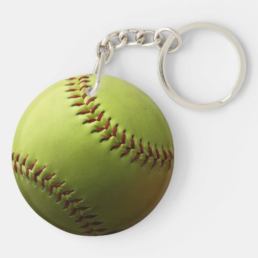 Gelber Softball-rote Initiale oder Zahl Schlüsselanhänger (Rückseite)