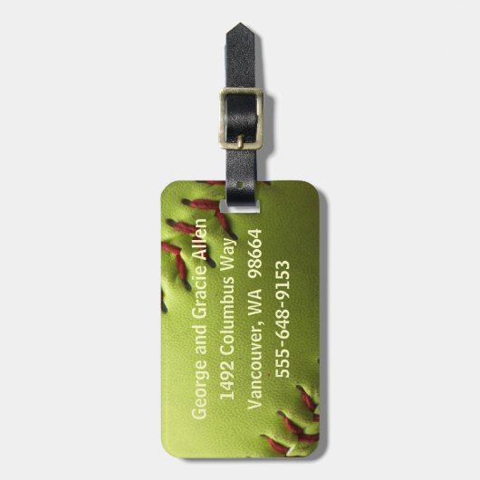 Gelber Softball-Single Gepäckanhänger (Vorderseite vertikal)