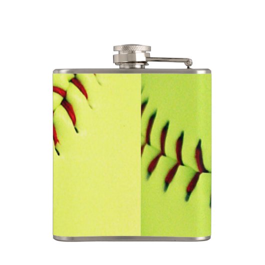 Gelber Softballball Flachmann (Rückseite)