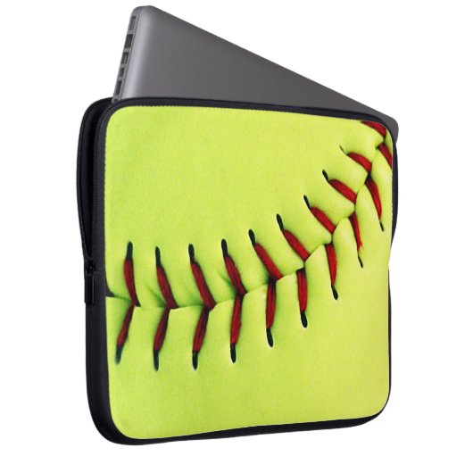 Gelber Softballball Laptopschutzhülle (Vorne Rechts)