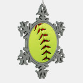 Gelber Softballball Schneeflocken Zinn-Ornament (Links)