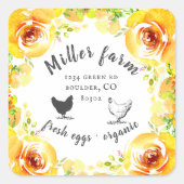 Gelber Sommer Blumenbauernhof Eierkarton Quadratischer Aufkleber (Vorderseite)