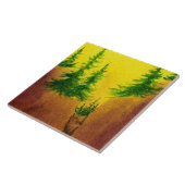 Gelber Sonnenaufgang mit Kiefern auf einer Klippe Fliese (Seite)