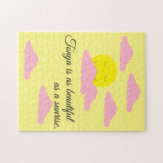 Gelber Sonnenaufgang mit mehreren rosa Wolken Puzzle (Horizontal)