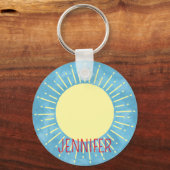 Gelber Sonnenschein im Individuelle Name mit blaue Schlüsselanhänger (Vorderseite)