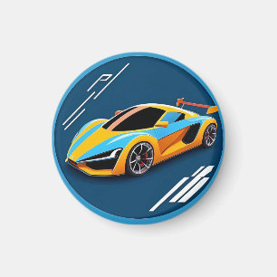 Gelber Sportwagen auf blauem Hintergrund Magnet