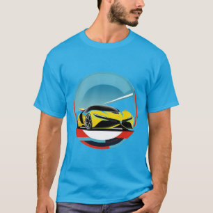 Gelber Sportwagen in moderner illustrativer Rundfo T-Shirt
