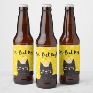 Gelber Stern schwarze Katze Perfekter Tag Party Bierflaschenetikett