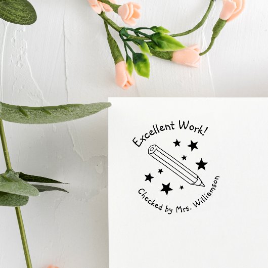 Gelber Stift & Sterne Hervorragender Arbeitstraine Permastempel