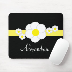 Gelber Streifen Daisy Schwarz-weiß Elegantes Skrip Mousepad