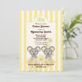 Gelber Streifen Niedlich Koala Boy Girl Twin Baby Einladung (Stehend Vorderseite)