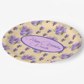 Gelber Streifen Shabby Chic Blumengeburt Pappteller (Schrägansicht)