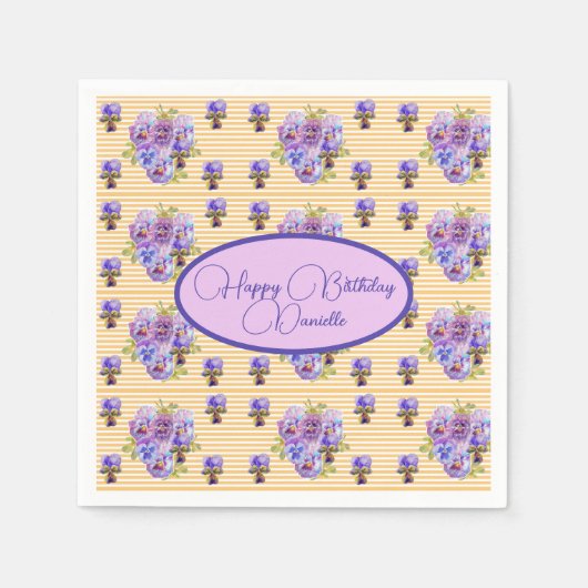 Gelber Streifen Shabby Chic Blütenserviette Napkin Serviette (Vorderseite)