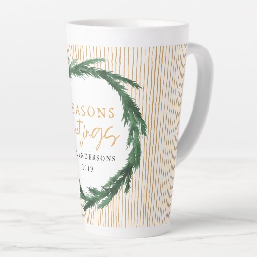 Gelber Streifen und Aquarellkranz Weihnachten Milchtasse (Rechte Ecke)