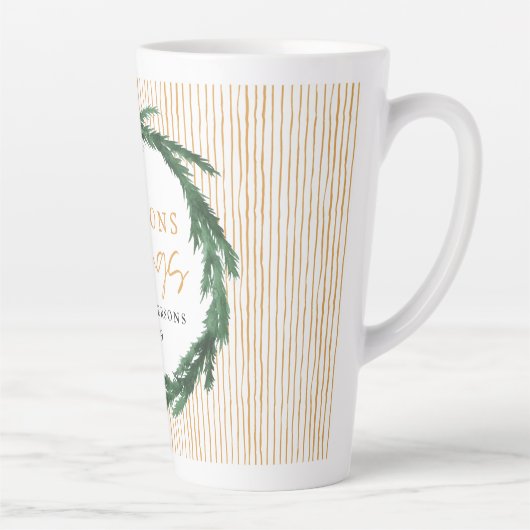 Gelber Streifen und Aquarellkranz Weihnachten Milchtasse (Rechts)