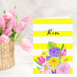 Gelber Streifen und florale Geburtstagskarte eines Karte