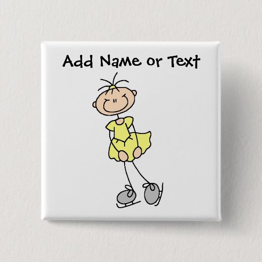 Gelber Strichmännchen-Eis-Skater-Knopf Button (Vorderseite)