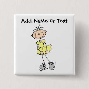 Gelber Strichmännchen-Eis-Skater-Knopf Button