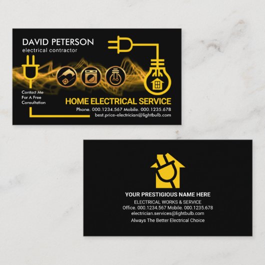 Gelber Stromkreisleuchter Visitenkarte (Vorne/Hinten)