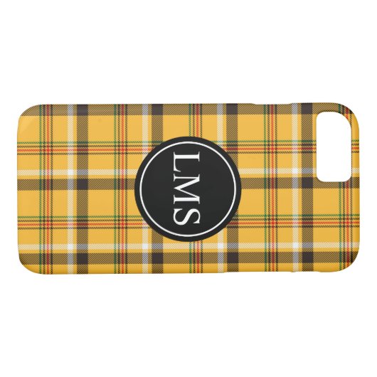 Gelber Tartan-kariertes Monogramm Case-Mate iPhone Hülle (Rückseite (Horizontal))
