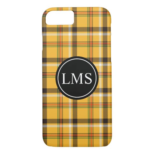 Gelber Tartan-kariertes Monogramm Case-Mate iPhone Hülle (Rückseite)