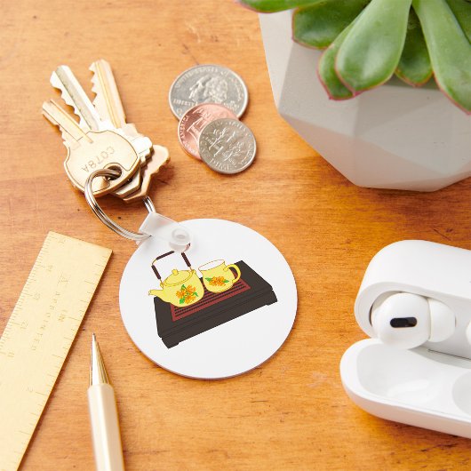 Gelber Teekessel Set Schlüsselanhänger