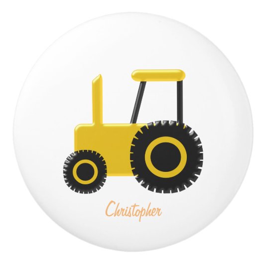 Gelber Traktor Personalisiert Keramikknauf (Vorderseite)
