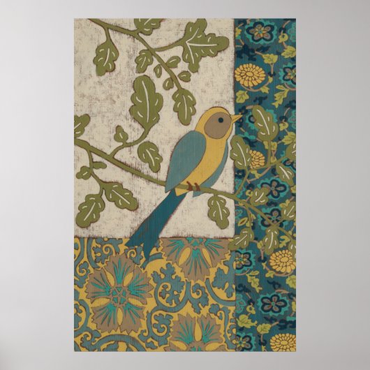 Gelber und Aquamariner Blauer Vogel auf einem Zwei Poster (Vorne)