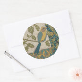 Gelber und Aquamariner Blauer Vogel auf einem Zwei Runder Aufkleber (Umschlag)