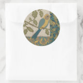 Gelber und Aquamariner Blauer Vogel auf einem Zwei Runder Aufkleber (Tasche)