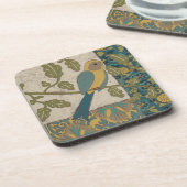Gelber und Aquamariner Blauer Vogel auf einem Zwei Untersetzer (Linke Seite)