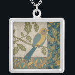 Gelber und Aquamariner Blauer Vogel auf einem Zwei Versilberte Kette<br><div class="desc">Dieses schöne Bild eines aquamarinen und gelben Vogels auf einem Zweig passt perfekt zu jedem Zazzle-Produkt. Das inspirierte Gemälde von Chariklia Zarris besteht aus vielen verschiedenen Mustern,  Blume und Blätter. Bestelle noch heute!</div>