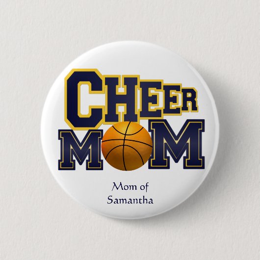 Gelber und blauer Cheerleader-Mama-Knopf Button (Vorderseite)