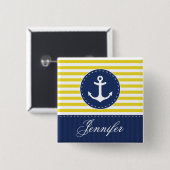 Gelber und dunkelblauer Streifen-Anker mit Namen Button (Vorne & Hinten)