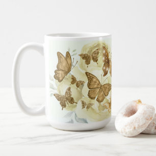 Gelber und goldener Schmetterlings-Kaffeebecher Kaffeetasse