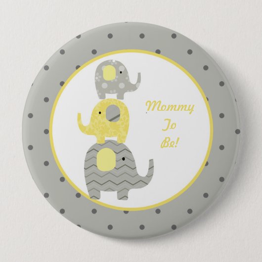 Gelber und grauer Elefant-personalisierte Mama zum Button (Vorderseite)