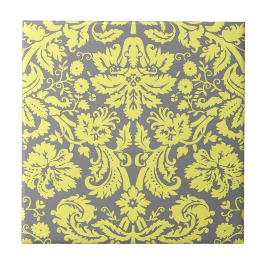 Gelber und grauer extravaganter Damast gemustert Fliese (Vorderseite)