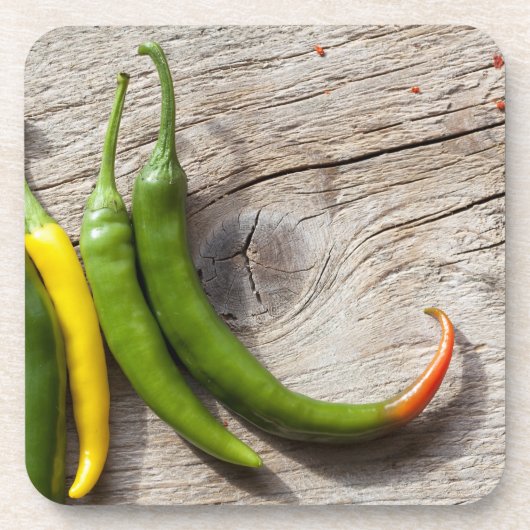 Gelber und grüner Chili-Pfeffer Untersetzer (Vorderseite)
