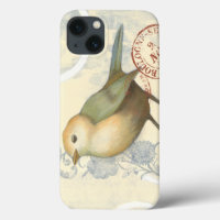 Gelber und grüner Spatz auf Vintagem Hintergrund