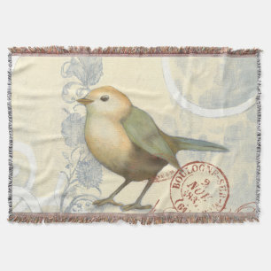 Gelber und grüner Spatz auf Vintagem Hintergrund Decke