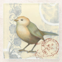 Gelber und grüner Spatz auf Vintagem Hintergrund