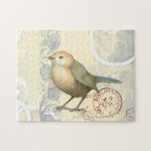 Gelber und grüner Spatz auf Vintagem Hintergrund Puzzle