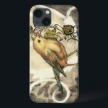 Gelber und grüner Vogel auf Vintagem Hintergrund Case-Mate iPhone Hülle<br><div class="desc">Diese Mischung der Malerei und des Skizzierens schildert eine Nahaufnahme eines gelben und grünen Vogels auf einem einfachen schwarzen und beige Hintergrund. Die weißen Linien im Hintergrund addieren einen Vintagen Ton. Dieses Bild würde perfektes auf jedem kundengerechten Zazzle Produkt passen.</div>